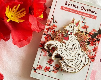 Kitsune Fox Enamel Pin – Shrine Dwellers Japanese Yokai Folklore Pins