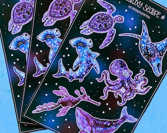 Foglio di adesivi Galaxy Sealife Ocean – Creature marine spaziali
