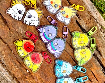 Bird Besties Magnetic Friendship Charms - Cockatiel, Cockatoo, Pigeon, Lovebird, Budgie - Acrylic Keychain Keyring
