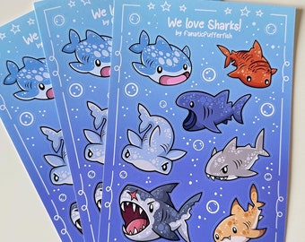 Shark Sticker Sheet – Cute Ocean Sealife Animal Set