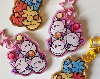 Chonky Moogles and Chocobos - Final Fantasy Acrylic Keyring Charms