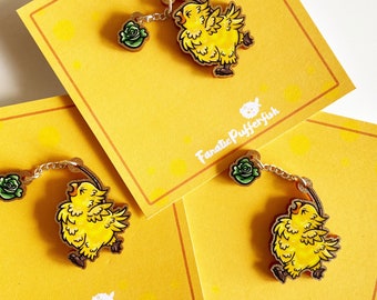 Final Fantasy Chonky Chocobo FFXIV glitter gouden acrylspeld
