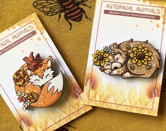 Autumn Animals Sleeping Fox Pin Bear Pin