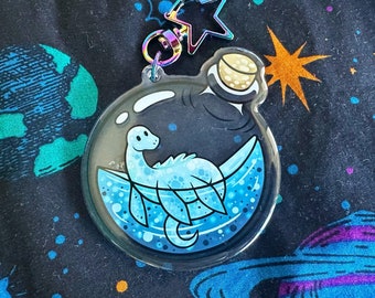 Nessie in a Bottle Acrylic Keyring – Cryptid Mythical Creature Charm