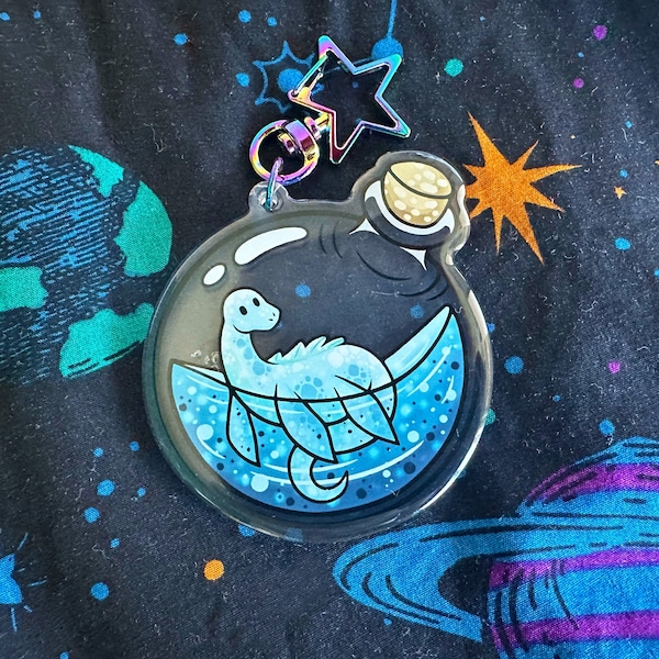 Nessie in a Bottle Acrylic Keyring – Cryptid Mythical Creature Charm