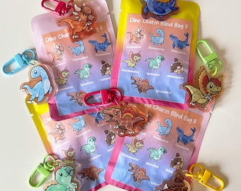Dinosaur Mystery Blind Bag - Iguanodon Spinosaurus Ankylosaurus Dilophosaurus Mosasaurus Plesiosaurus Stygimoloch Acrylic Keyring Charm