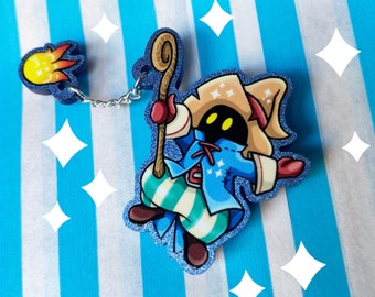 Vivi Fireball Final Fantasy Glitter Blue Acrylic Pin