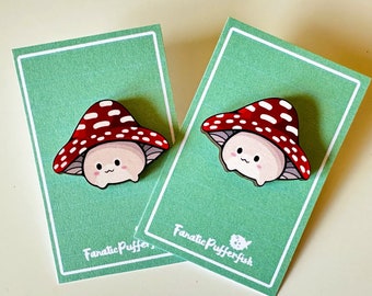 Cute Mushroom Cottagecore Wooden Pin