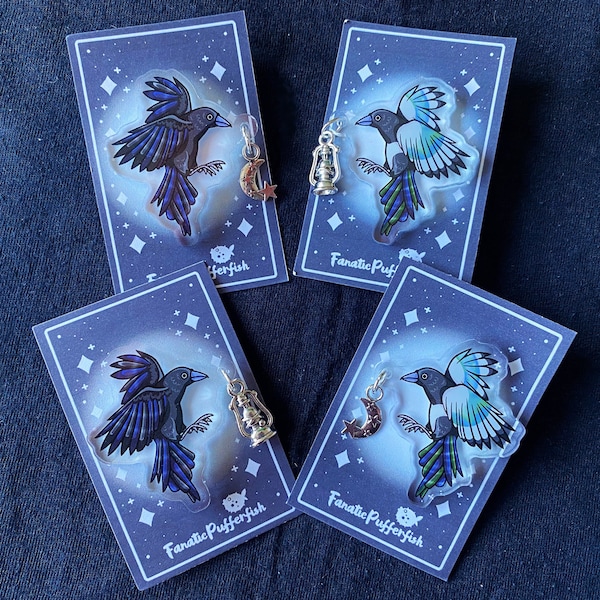 Corvid Familiar Crow Magpie Raven Witch Aesthetic Acrylic Pin