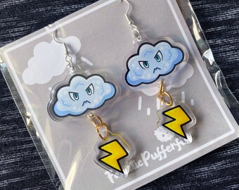 Storm Cloud Dangle Acrylic Earrings Clip on Earrings