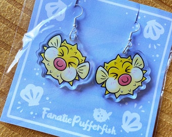 Pufferfish Earrings Acrylic Charm Clip On Earrings