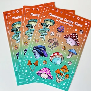 Hoja de pegatinas de hongos con motivos cottagecore