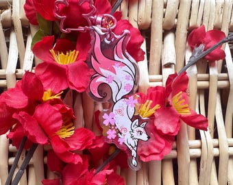 Kitsune Fox Sakura Blossom Keyring – Japanese Folklore Charm