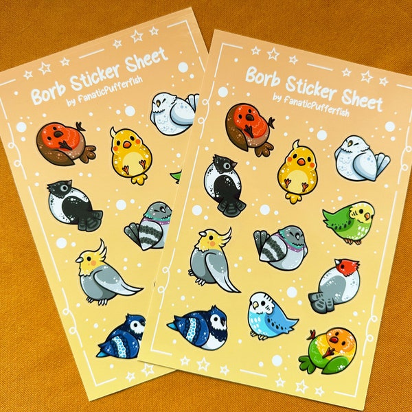 Feuille d'autocollants Borb, Stickers oiseaux ronds