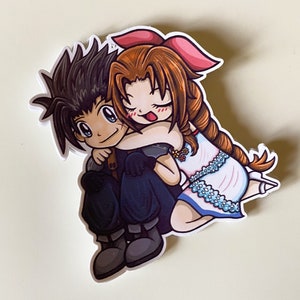 Stampa e adesivo della coppia Zack e Aerith di FFVII Crisis Core