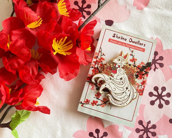 Kitsune Enamel Pin, Japanese Folklore Mini Pins, Shrine Dwellers, Japanese Yokai Collection