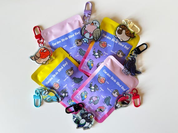 Garden Birds Mystery Blind Bag – Pigeon, Magpie, Crow, Blue Tit, Chaffinch, Sparrow & Robin Acrylic Charms