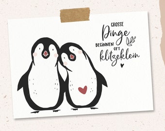 Schwangerschaft verkünden | Karte | große Dinge beginnen oft klitzeklein | A6 | Pinguine | Babyparty | wir bekommen ein Baby