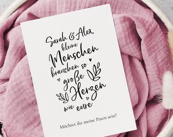 Paten fragen | Karte | möchtet ihr meine Paten sein | mit Name | Aquarellpapier | personalisiert | mit Umschlag aus Kraftpapier