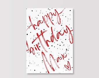 Karte | Happy Birthday | rot | mit Name | A6 | Aquarellpapier | mit Umschlag