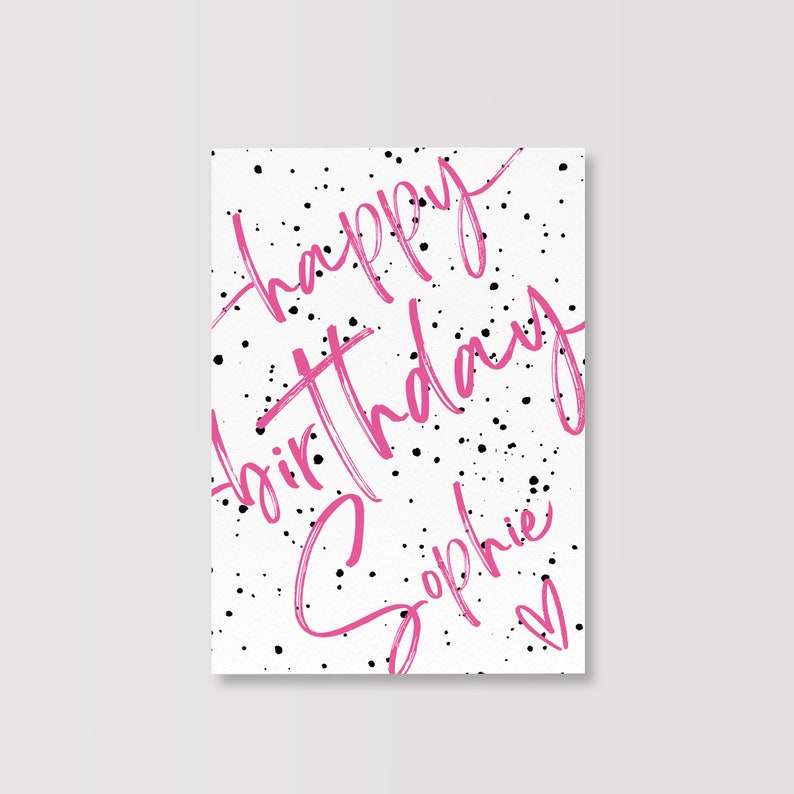 Karte Happy Birthday rot mit Name A6 Aquarellpapier mit Umschlag Rosa