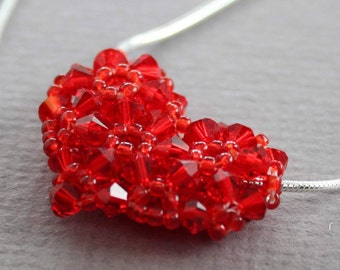 Dramatic red hot crystal heart pendant slides on sterling silver chain, Swarovski crystals, romantic necklace, best gift for her