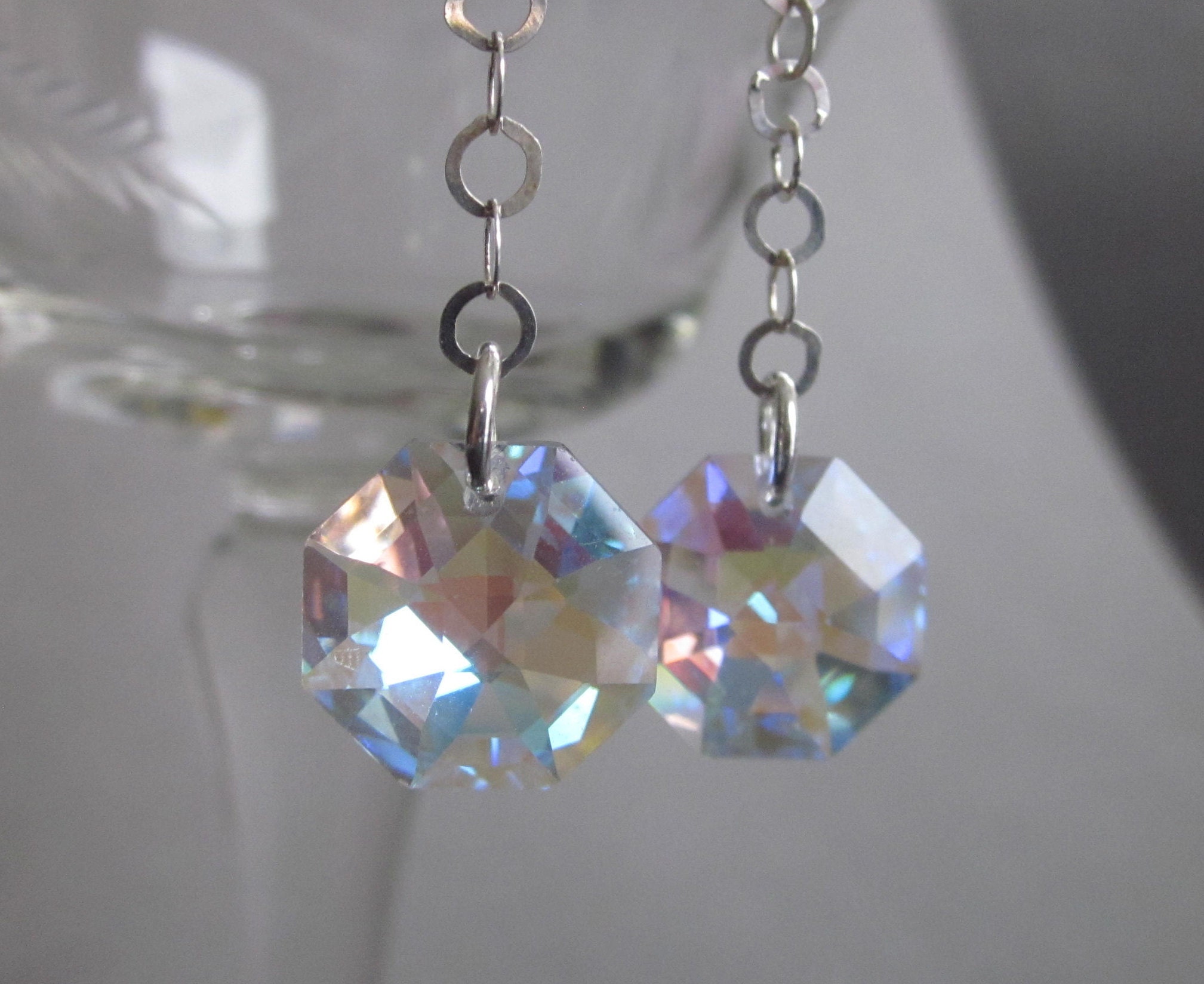 ★WEST★ Swarovski crystal Gloria earringsWI9761321 Dazzling Large Vintage Swarovski Iridescent Octagonal