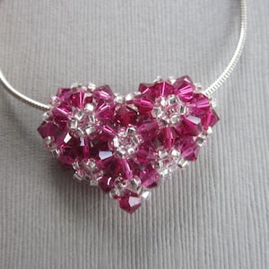 Fuschia handmade crystal heart pendant on sterling silver chain, Swarovski crystals, romantic necklace, BFF gift, special gift for her