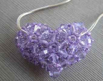 Exquisite lilac crystal heart pendant slides on sterling silver chain, Swarovski crystals, romantic necklace, special gift for her