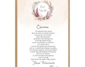 Taufbrief für Paten – Digitaler Patenbrief zum Ausdrucken oder als fertiger Druck personalisiert, Geschenk zur Taufe 16 PDF/Druck