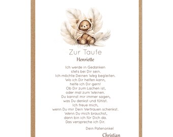 Christening gift for girls or boys – christening certificate with bear (161)