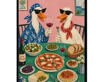 Entspanntes Entenmahl lustiges Tierposter, Retro-Wandkunst mit Enten für Küche oder Esszimmer 26