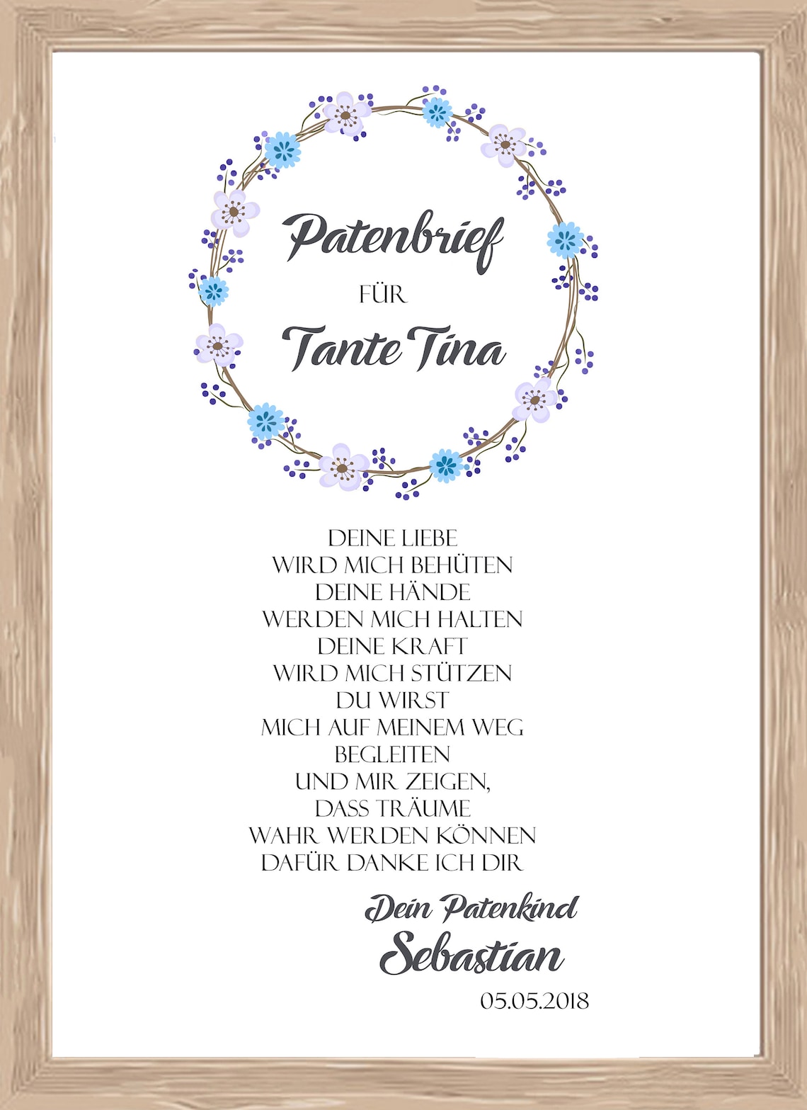 Geschenk für Paten Patentante Patenbrief Taufbrief Taufe Etsy
