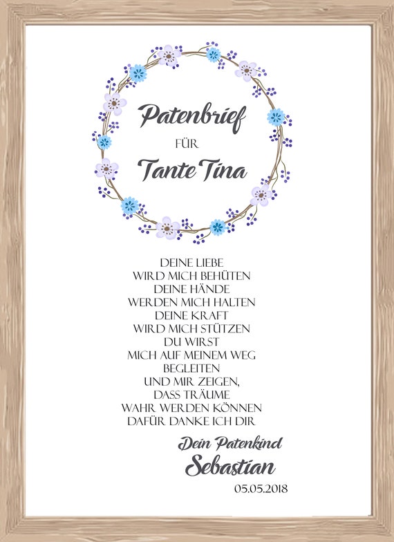Geschenk für Paten Patentante Patenbrief Taufbrief Taufe Etsy