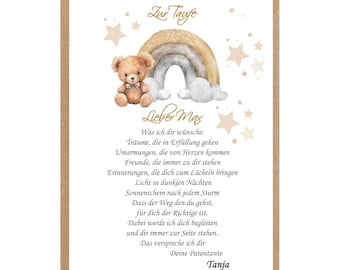 Christening certificate for godchild with rainbow – personalized gift (158)