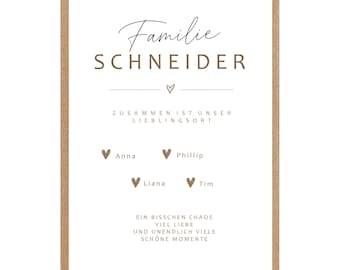 Personalized family poster with names of parents and children, family gift, decoration, F1