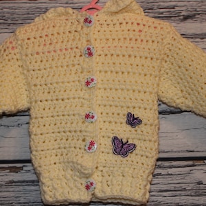 crocheted hooded jacket size 86/92, pastel yellow