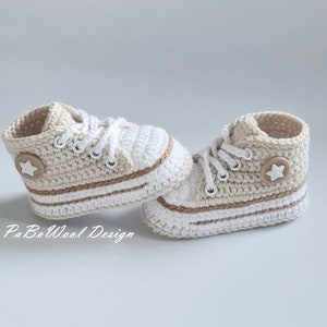 Light beige/dark beige crocheted baby sneakers crocheted baby sneakers crocheted baby shoes baby sports shoes baby lace-up shoes with eyelets unisex