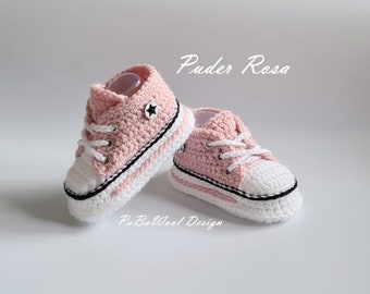 Powder pink and more colors crocheted baby sneakers crocheted baby sneakers crocheted baby shoes baby lace-up shoes with double sole