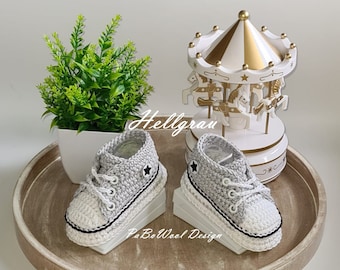Light grey made of 100% baby organic cotton crocheted baby sneakers crocheted baby sneakers crocheted baby shoes double sole eyelets laces
