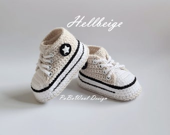 Hellbeige und weitere Farben gehäkelte Babyturnschuhe  gehäkelte Babysneaker gehäkelte Babyschuhe Babysportschuhe Babyschnürschuhe mit Ösen