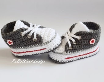 Dunkelgrau gehäkelte Babyturnschuhe gehäkelte Babysneaker gehäkelte Babyschuhe gehäkelte Babysportschuhe gehäkelte Babyschnürschuhe mit Ösen