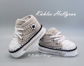 Cool Light Grey Crocheted Baby Shoes Crocheted Baby Sneakers Crocheted Baby Sneakers Crocheted Baby Sports Shoes Baby Laceration Shoes with Eyelets