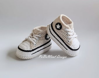 Light beige/black crocheted baby sneakers crocheted baby sneakers crocheted baby shoes baby sports shoes baby lace-up shoes with eyelets unisex