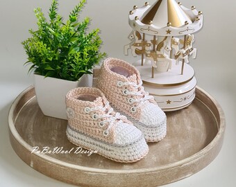 Nude crocheted baby sneakers, 100% baby organic cotton crocheted baby sneakers, double sole, eyelets, laces