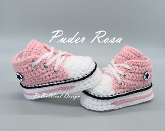 Puderrosa und weitere Farben gehäkelte Babyturnschuhe  gehäkelte Babysneaker gehäkelte Babyschuhe Babysportschuhe Babyschnürschuhe mit Ösen