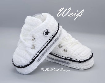 Weiß gehäkelte Babyschuhe gehäkelte Babyturnschuhe gehäkelte Babysneaker gehäkelte Babyschuhe Babysportschuhe Babyschnürschuhe