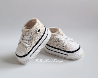 Light beige crocheted baby sneakers crocheted baby sneakers crocheted baby shoes baby sports shoes baby lace-up shoes with eyelets