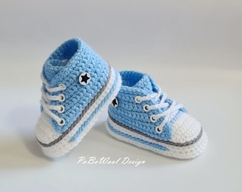 Baby blue crochet baby shoes, crochet baby sneakers, crochet baby sneakers, crochet baby sports shoes, baby lace-up shoes