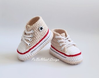 Baskets bébé au crochet beige, baskets bébé au crochet, chaussures bébé au crochet, chaussures de sport pour bébé, chaussures à lacets bébé avec oeillets et lacets